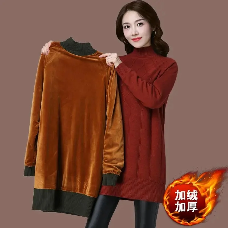 Turtleneck Winter Sweater Women Thicken Plus Velvet Lined Warm Knitted Pullovers Long Jersey Knitwear Female Basic Jumper