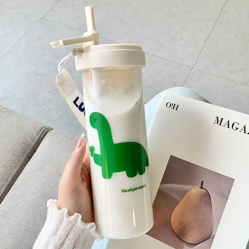 

Cute Plastic Straw Water Bottle with Tea water separation Large Capacity Leak Proof Coffee Juice Boba Milk Tea Drink Cup Cover