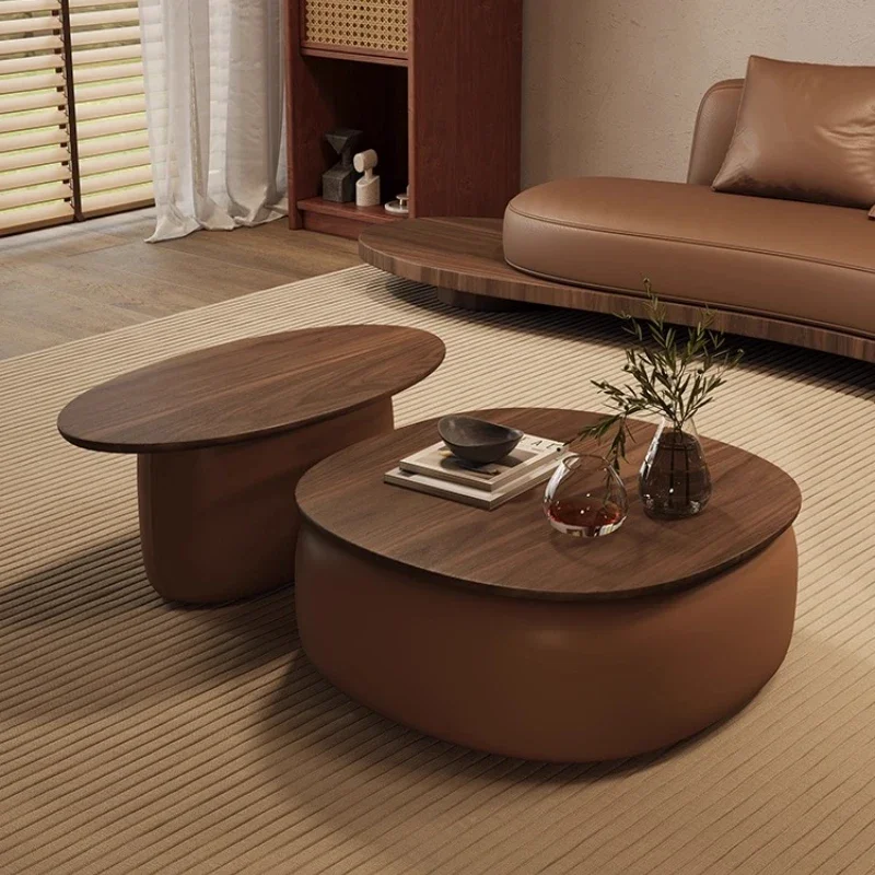 

Nordic Modern Velvet Leather Round Coffee Tables Living Room Furniture Multifunctional Coffee Mesas Storage Space Coffee Table