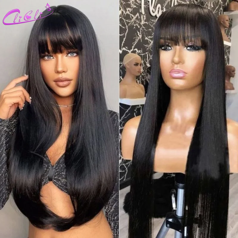 

Straight Wig With Bangs Brazilian Bob Human Hair Wig With Bang Fringe Virgin Full Machine Made Human Hair Wigs On Sale Clearance