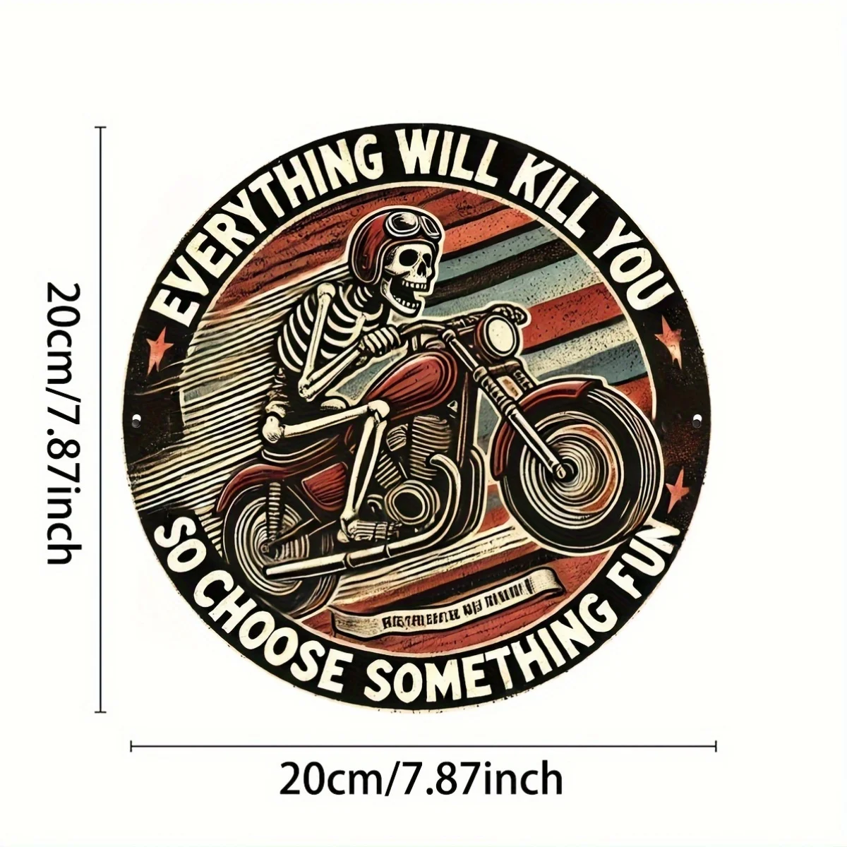 علامة قصدير معدنية عتيقة على شكل هيكل عظمي للدراجة النارية - قطعة واحدة من لوحات فنية جدارية من الألومنيوم، "كل شيء يقتلك حتى اختيار شيئًا ممتعًا"