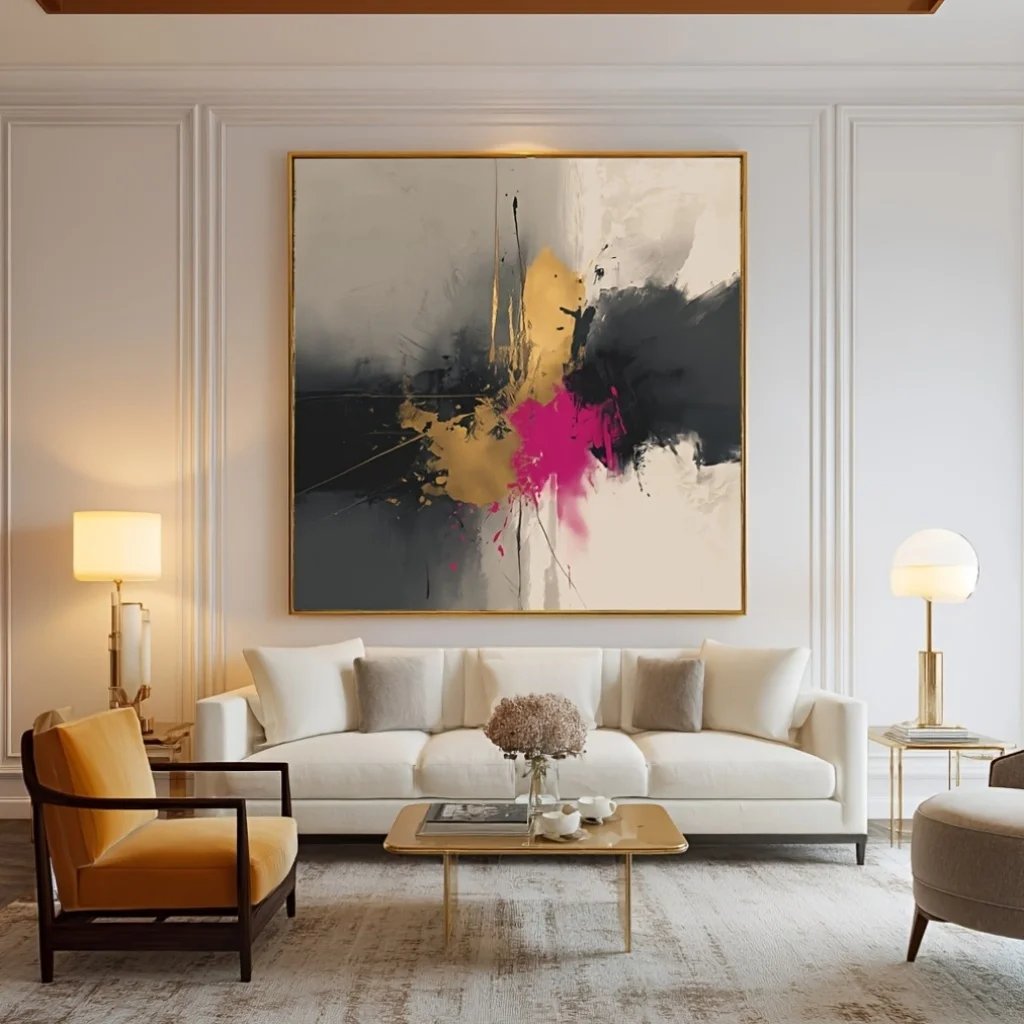 Mhemyo Abstract Hand-Painted Oil Painting Light Gray And Off-White Hazy Serene Atmosphere Suitable for Living Room or Home Decor