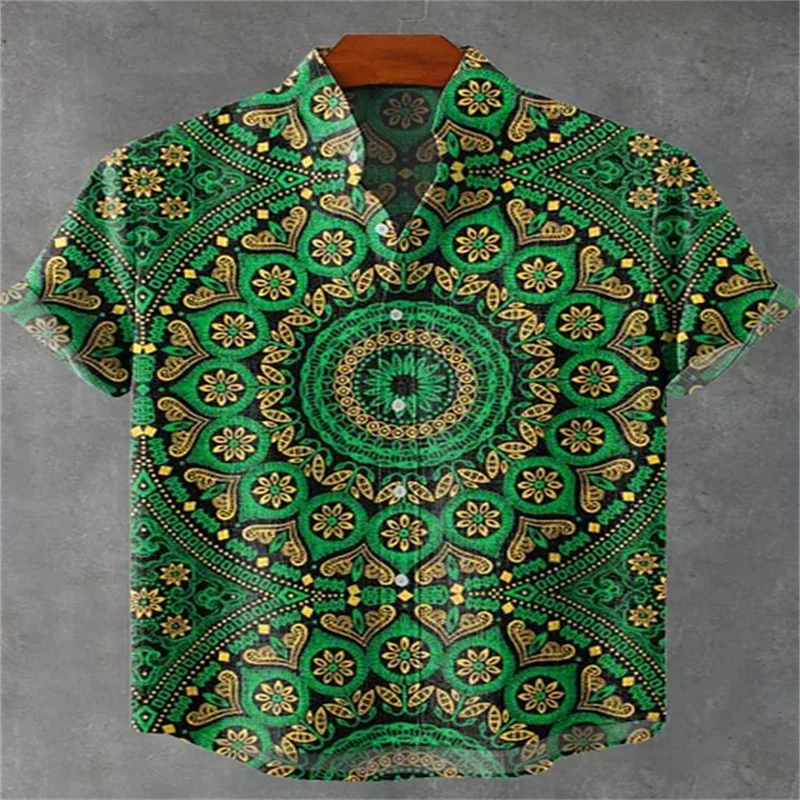 New Men's Forest Art Print Linen Comfortable Breathable Fabric Short Sleeve Shirt for Art Lovers Clothing