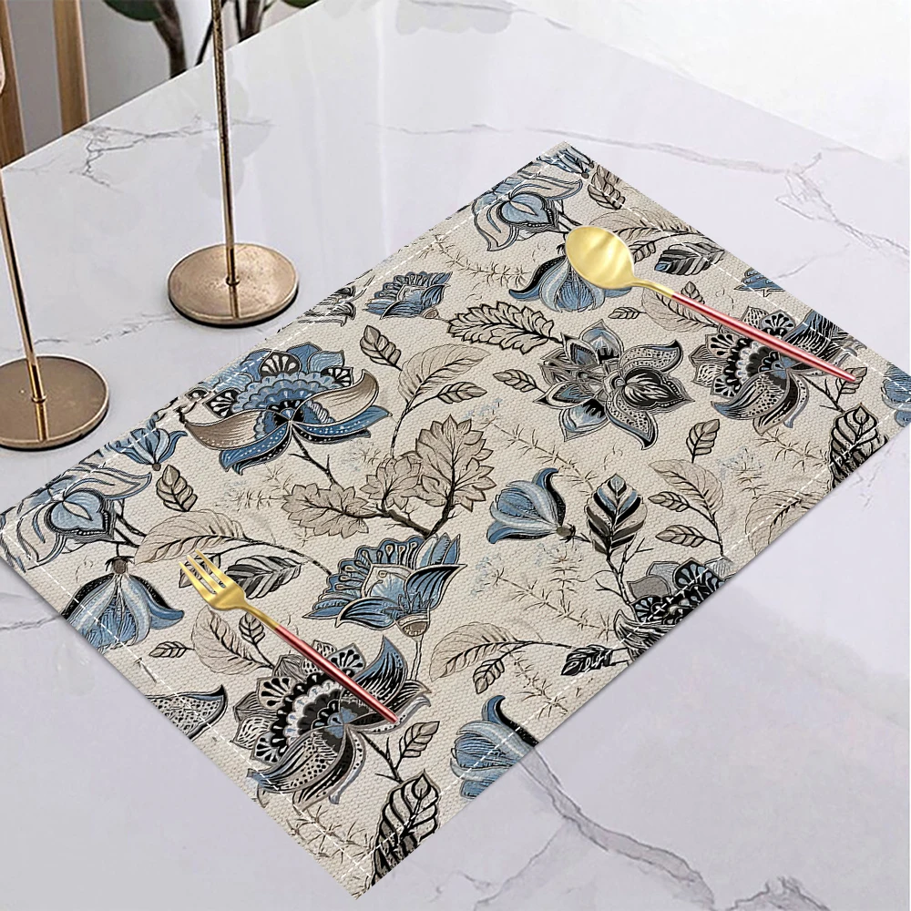 Colorful Floral Linen Placemat, Heat-Insulating & Non-Slip, Home Daily Dining Table Mat
