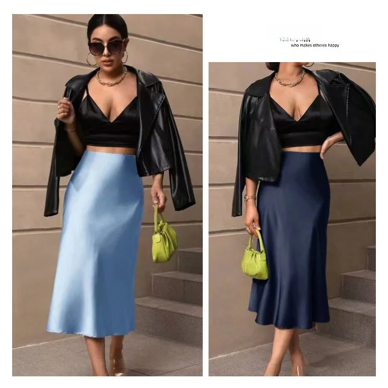 Elegant Fish Tail Skirt Satin Color Dotted Wrap around mid Length Spring Summer New Style Cross Border Women's Casual Wear