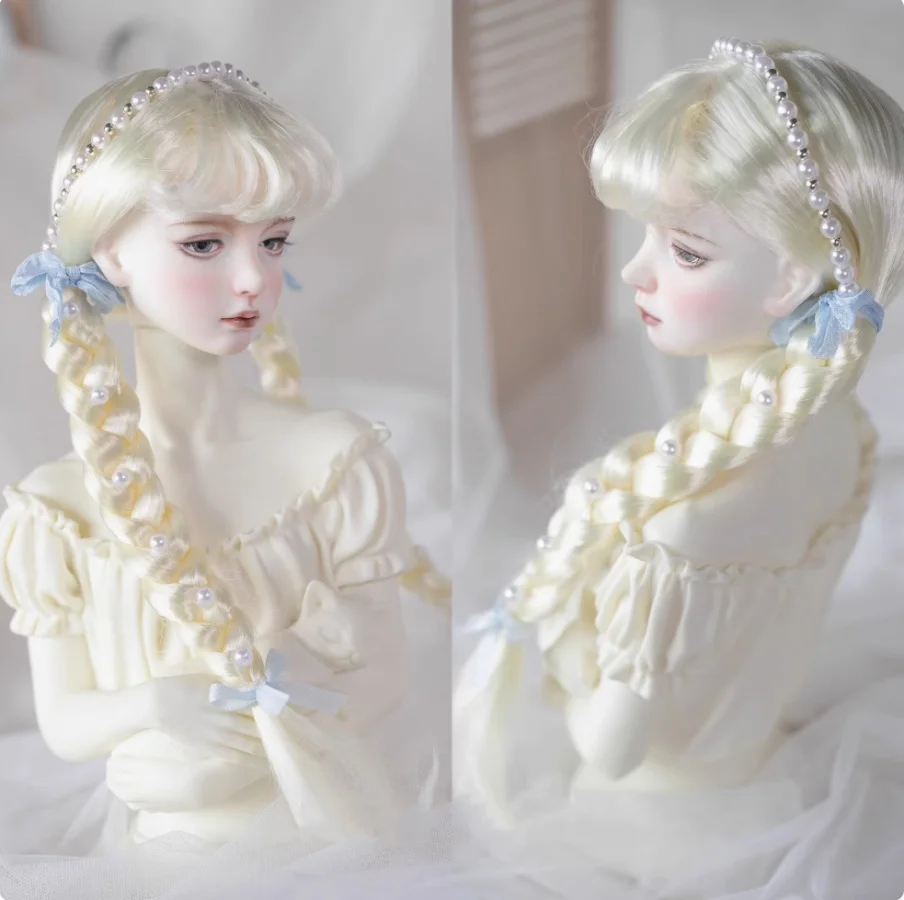 bjd doll wig is suitable for 1-3 size soft silk wig with double twist braid pearl headdress braided hair doll accessories