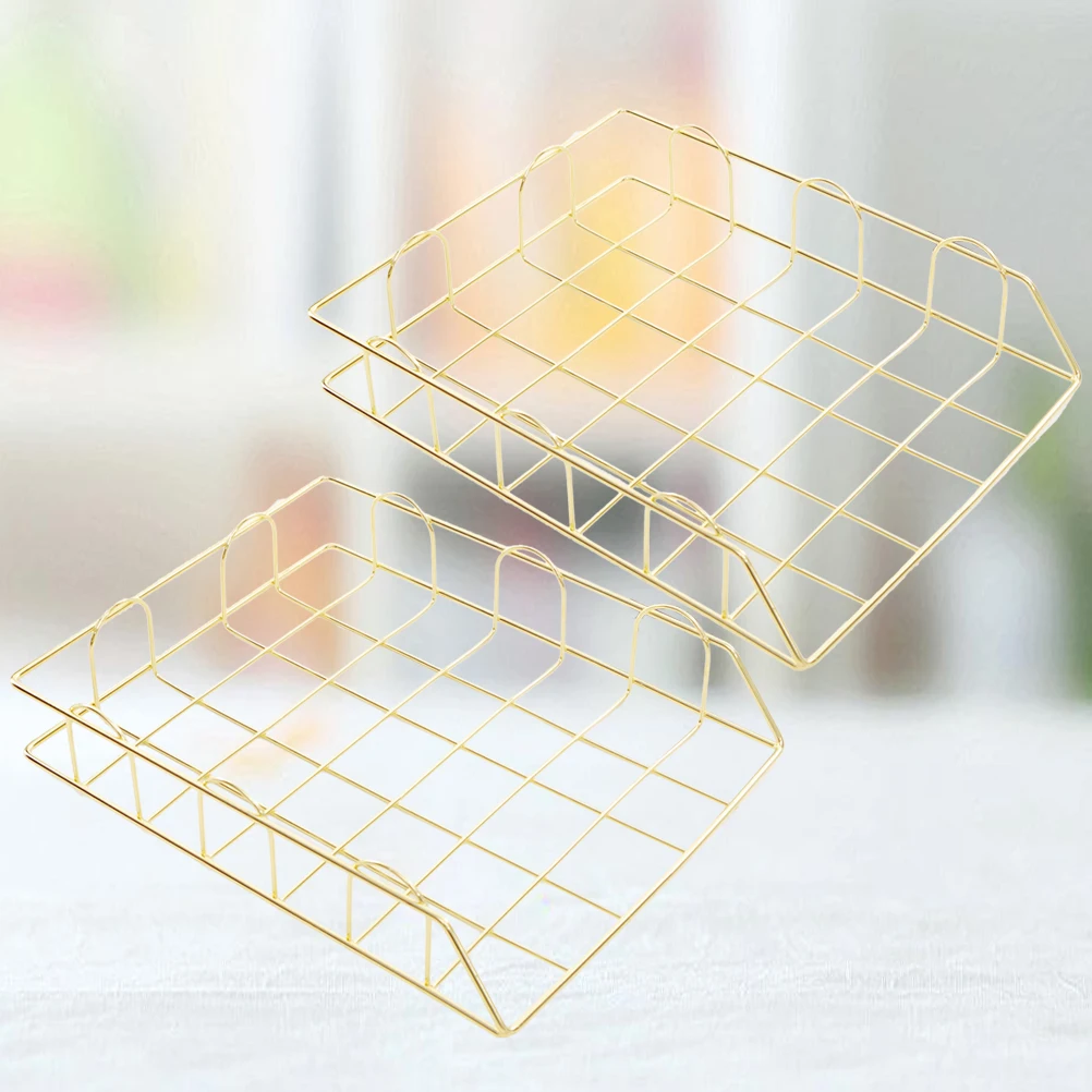 

Iron Paper Organizer Golden Stackable Document Storage Rack for Office Desk 128 Storage Rack Paper Container Office Accessories