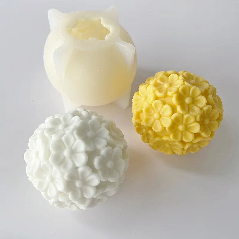 Chrysanthemum Ball Candle Mold DIY Flower Ball Aromatherapy Plaster Diffuser Stone Hand Companion Gift Silicone Molds