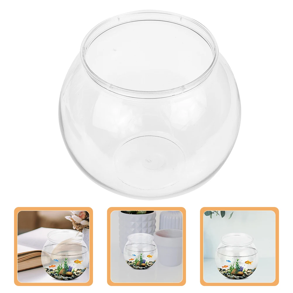 

Clear Fish Keeper Portable Fish Tank Solid Goldfish Bowl Tabletop Micro Landscape Vase Plastic Round Aquarium