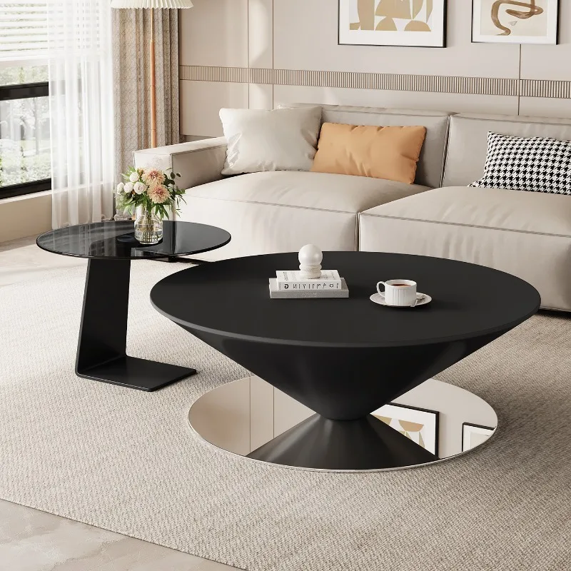 Italian minimalist tempered glass suspended flying saucer coffee table living room small apartment household conical rock sl