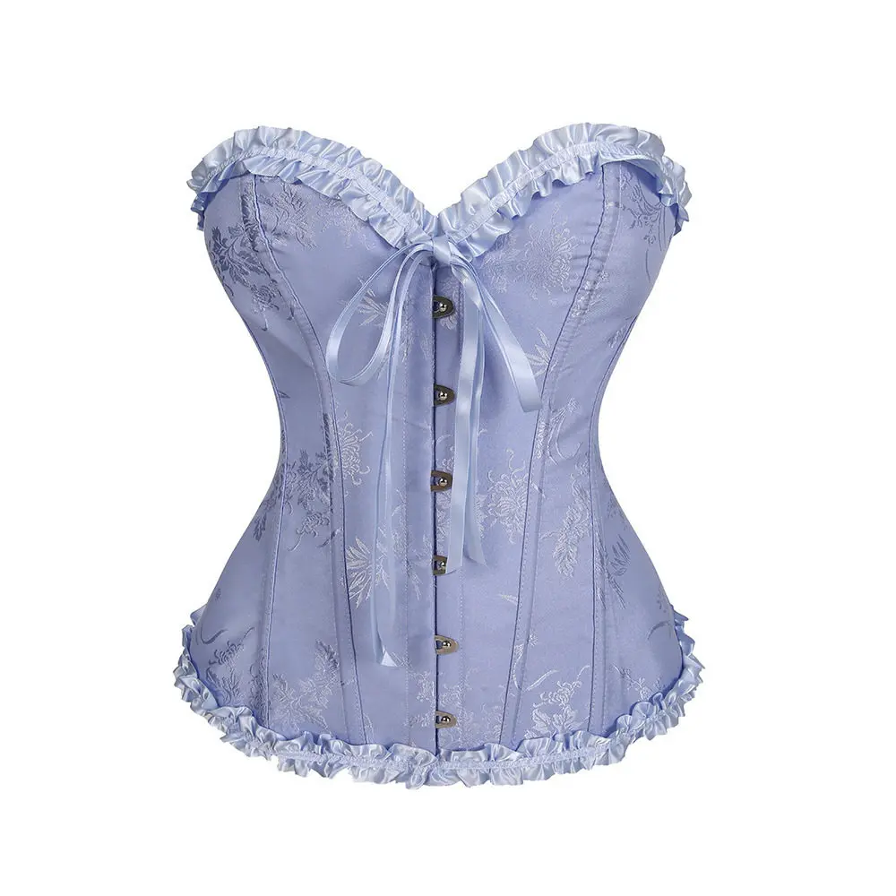 New Colors Corset Top Women Victorian Sexy Bustier Vintage Jacquard Ruffled Trim Boned Overbust Korset Gothic Basques Costume