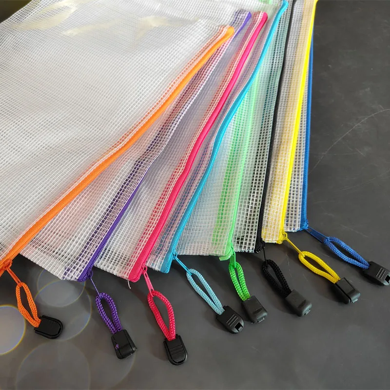 8PCS Zipper Mesh Bags A4 Plastic Folder Bags For Organizing Waterproof Clear Travel Bag Office Supplies Document