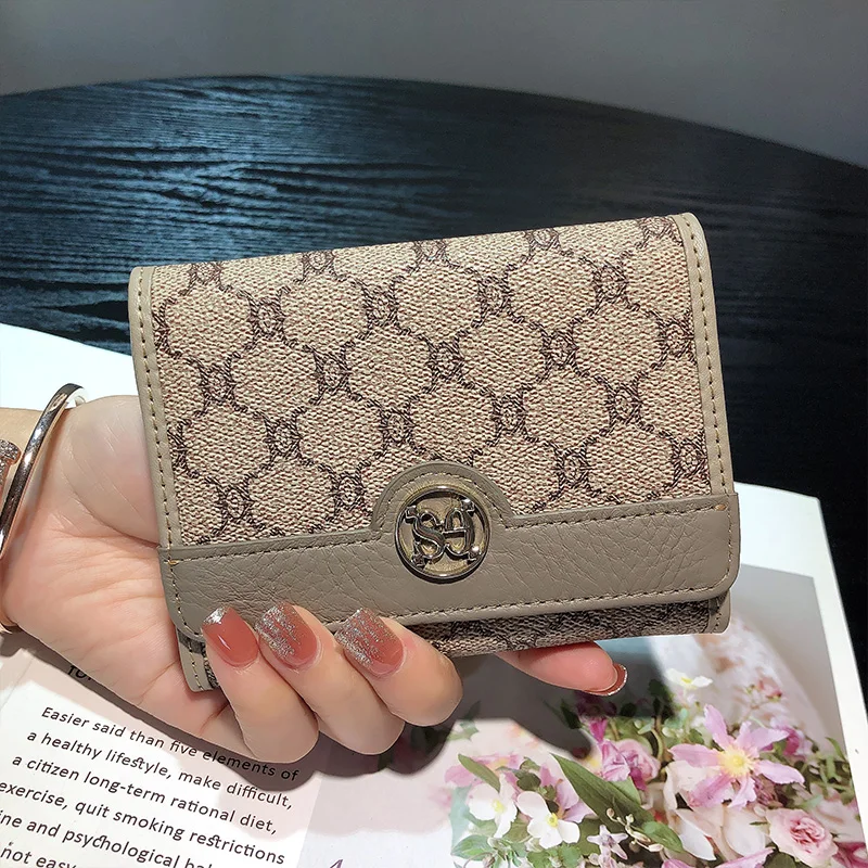 2025 Two-tone Short Wallet Genuine Leather Women Wallets Luxury Cowhide Trifold Purse Branded Design Triumphal Arch Billfold