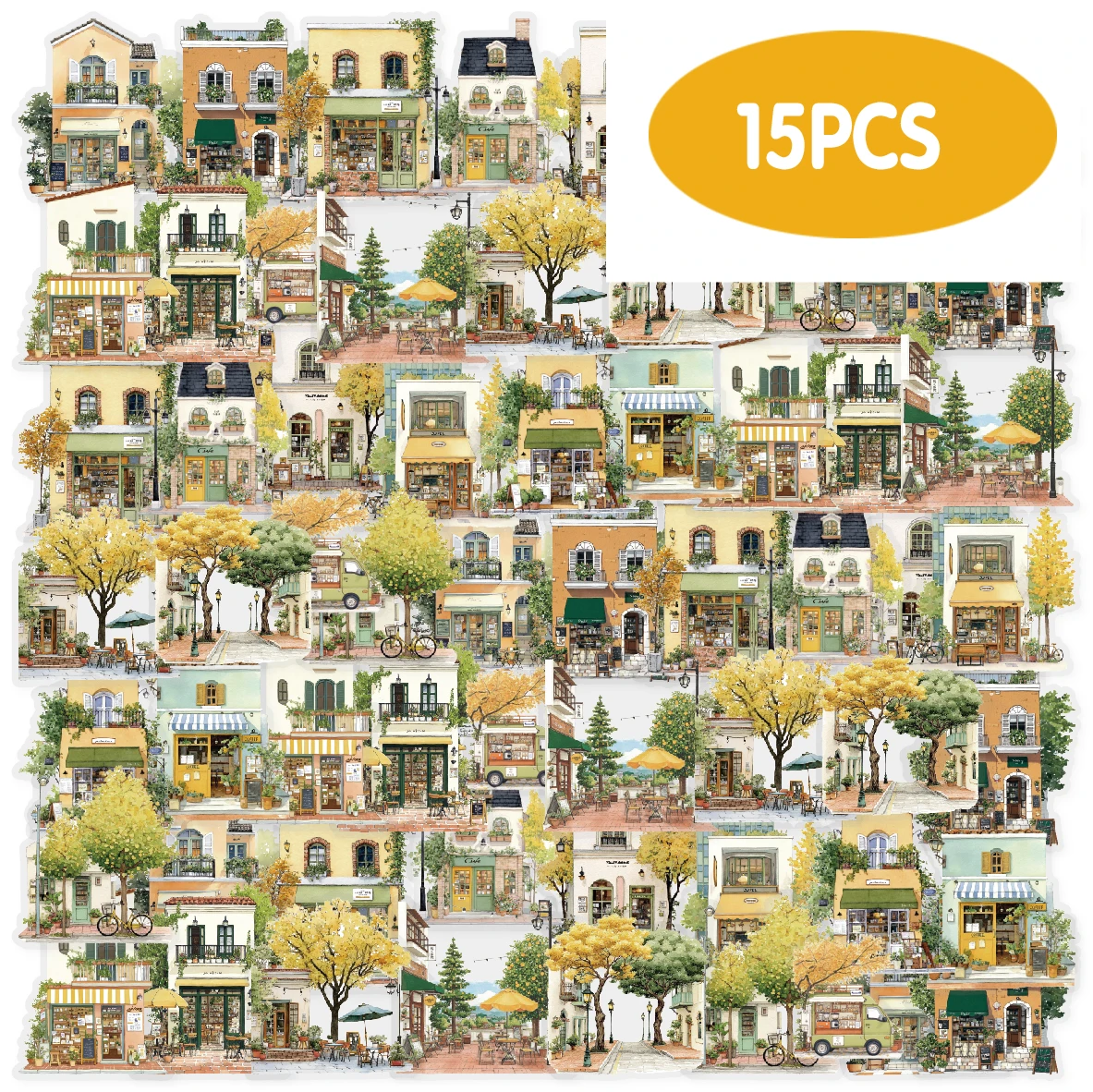 Etori Life Golden Copper Alley Autumn Cottage Vintage Landschaftsmuster Dekorative Aufkleber für Laptops, Handyhüllen, Koffer, handgefertigte Sammelalben, DIY-Aufkleber, Fotoalben, Kinderaufkleber,