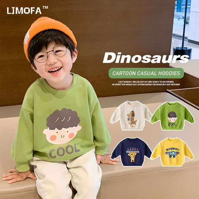 Child Cartoon Hoodies Toddler Beige Spring Long Sleeve Pullover Tops Baby Boys Casual Fashion Sports Sweatshirts Autumn Costume image 2