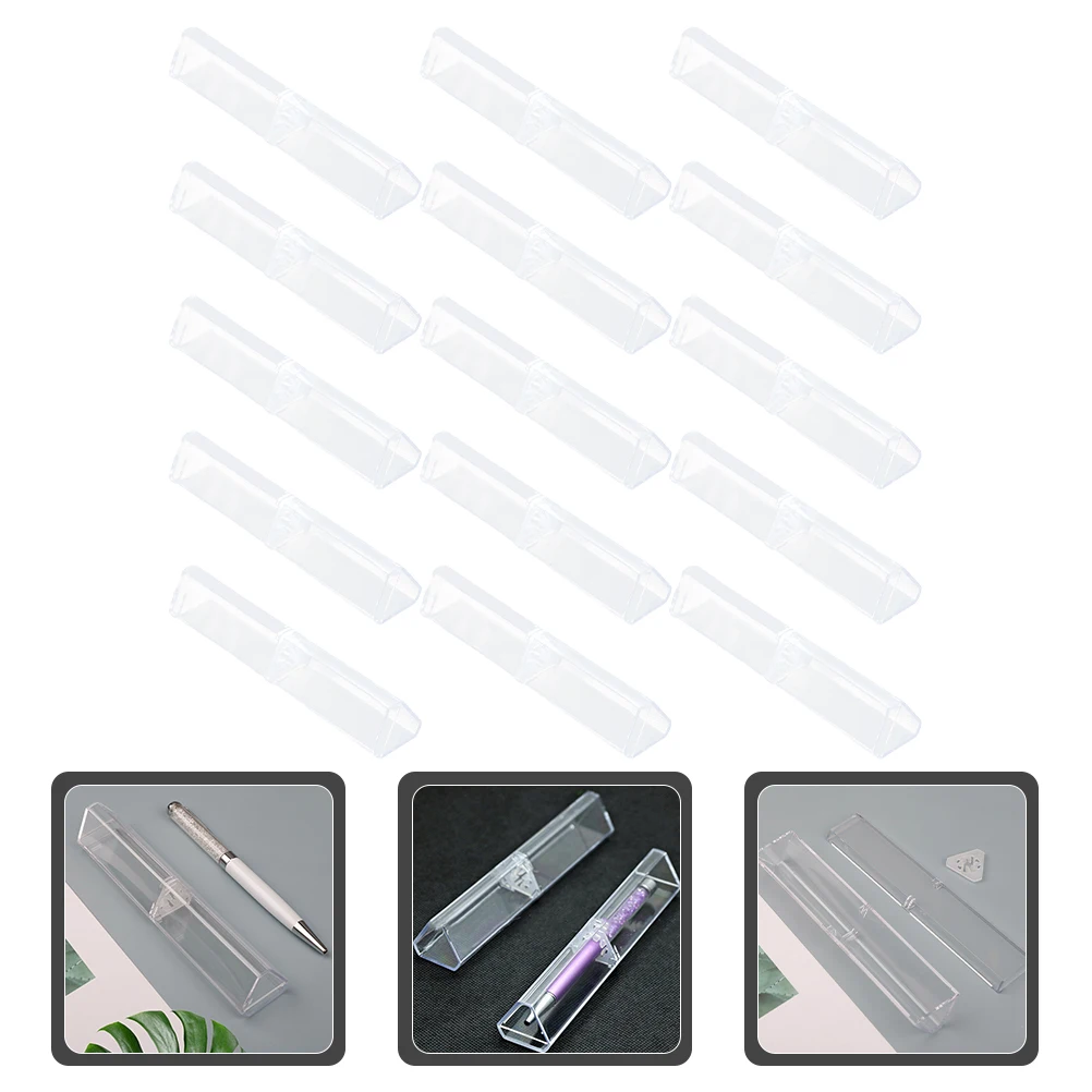 

15pcs Transparent Pen Case Triangle Design Ballpoint Boxes Plastic Container For School Office Use Pen Storage Gift Box