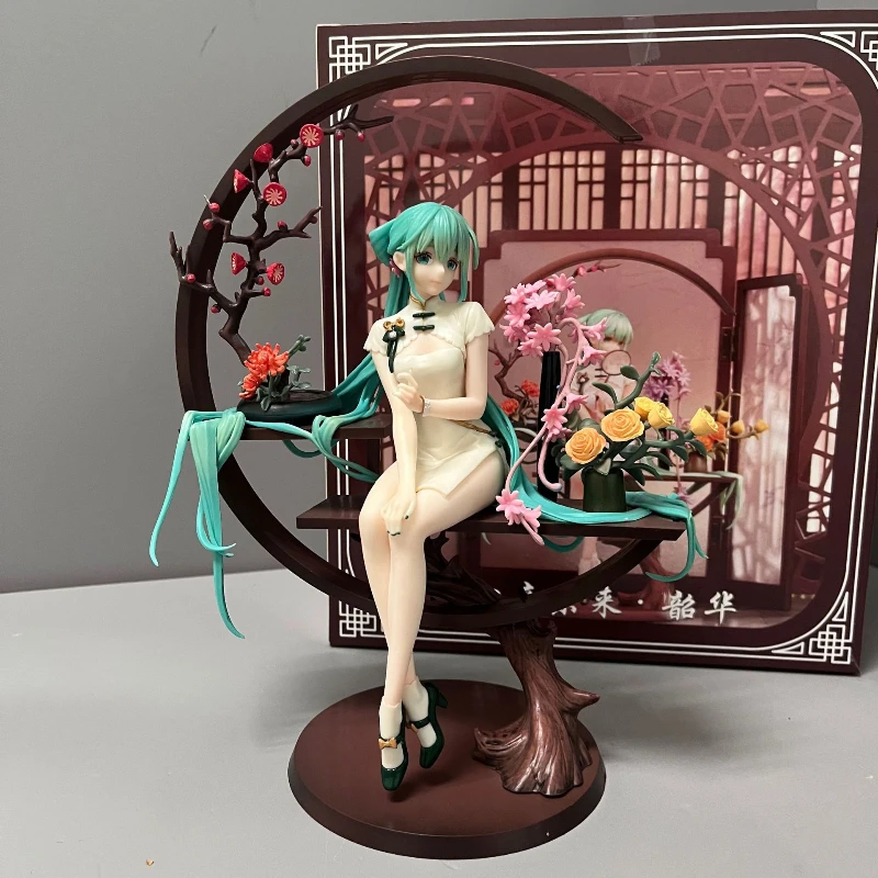 初音ミク-1-7-スケールフィギュア-25-センチメートル-pvc-座りポーズ袍ドレスアニメ模型玩具