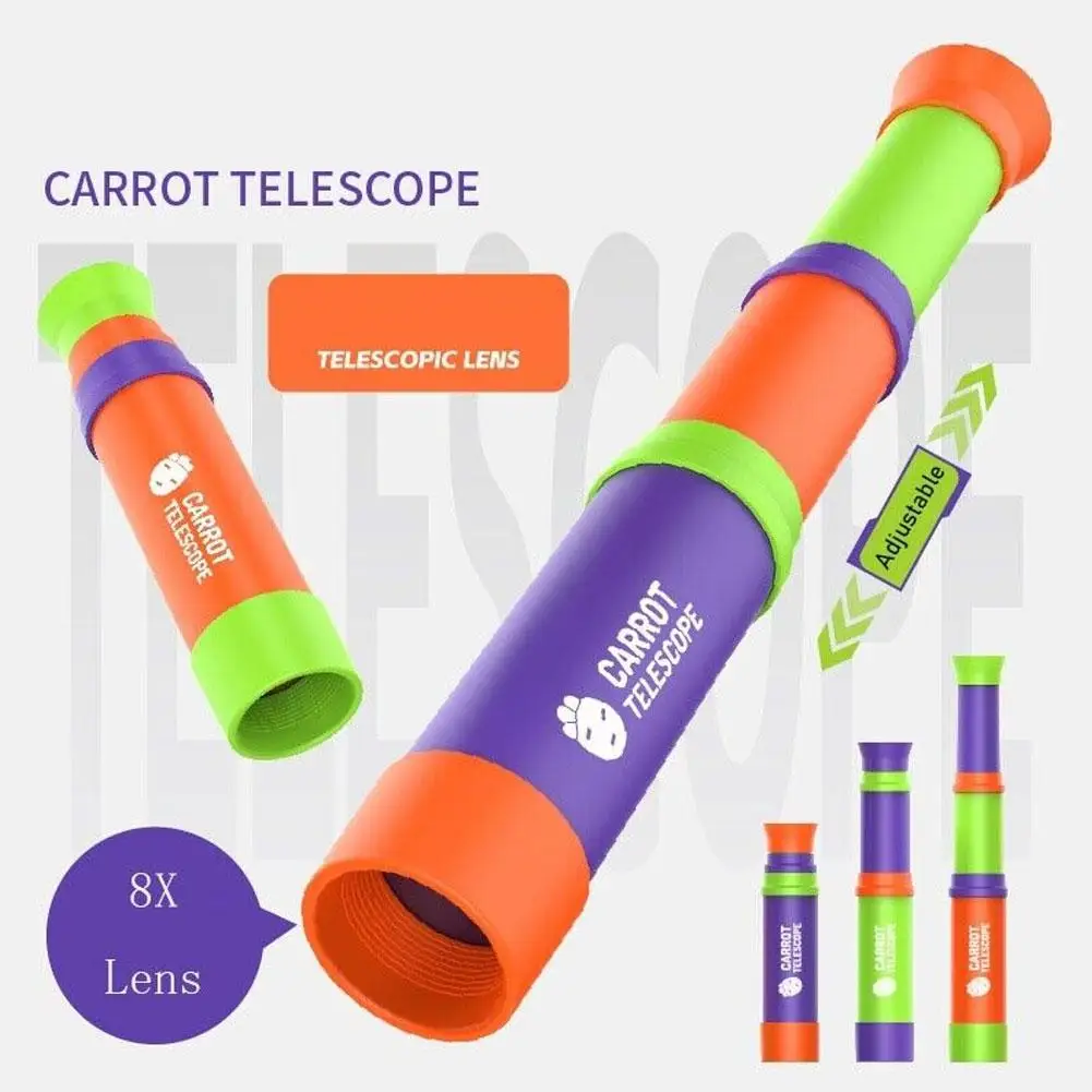 Retractable Kids Carrot Telescope 8X Magnification Adjustable Portable ABS Plastic Toy For Educational Science Outdoor Tools