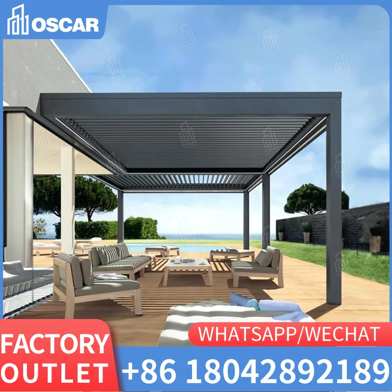 

Backyard Garden Modern Aluminium Pavilion Outdoor Sunroom Gazebo Factory Motorised Louver Roof Bioclimatic Pergola for Sunshade