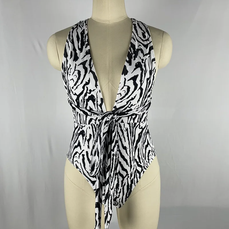 

2023 new shelves ladies one-piece beach swimsuit zebra pattern fan color pattern bikini swimsuit seaside beauty triangle swimsui