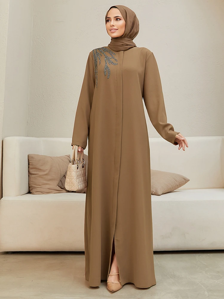 Shoulder Detailed Abaya Women Islamic Muslim Long Dress Outerwear 4 Seasons Shoulder Detailed With Pockets