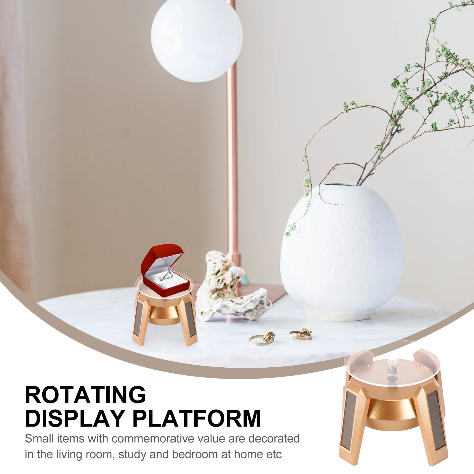 1Pcs Solar Powered LED Display Stand 360 Degree Rotating Turntable Adjustable Speed Desktop Display Rack for Watches