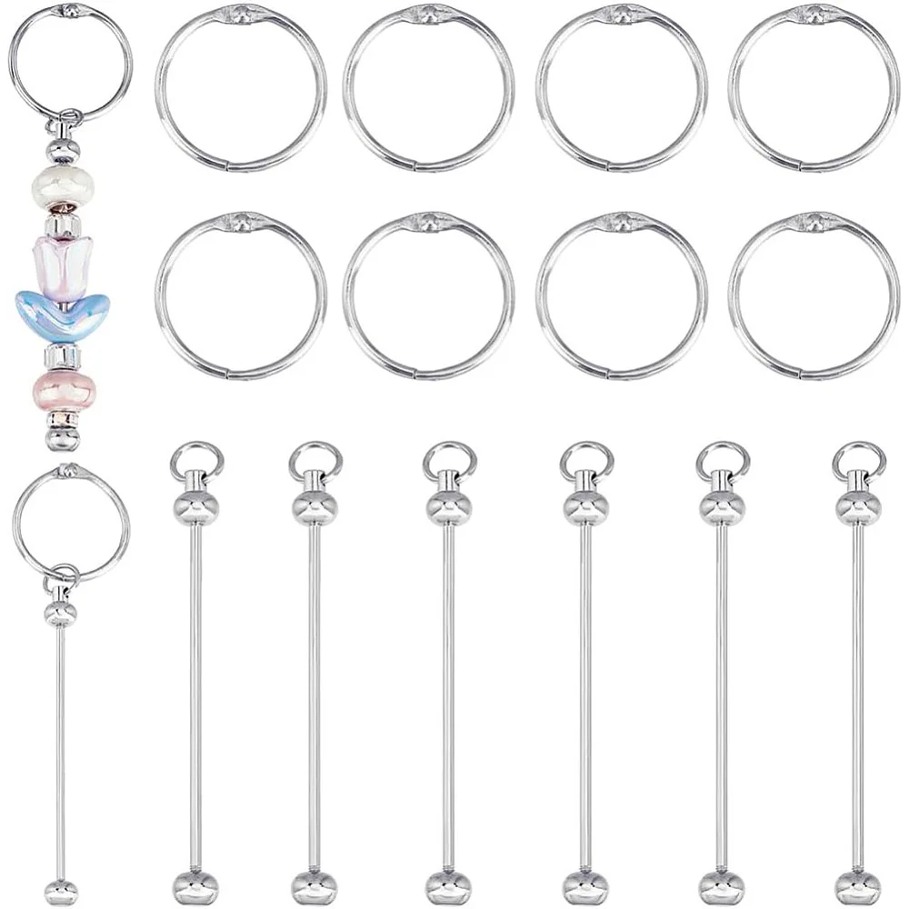 8Pcs Silver Beadable Keychain Bars Bulk Key Chain Bars 25mm Metal Keys Ring Beaded Keychains Bead Blanks Cup Hanging Mark Bars