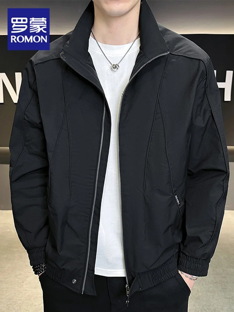 

Rn Мужская повседневная тонкая куртка с воротником-стойкой Spor Весенне-осенняя одежда из полиэстера Длинная застежка-молния без шляпы в комплекте