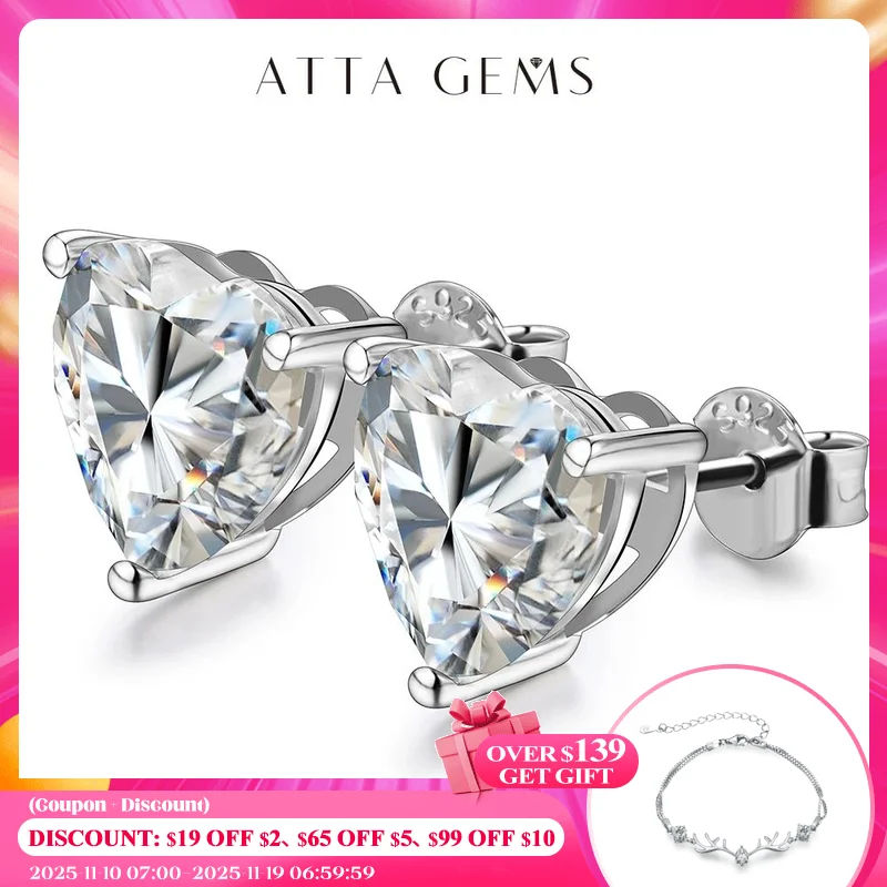 

ATTAGEMS Heart Moissanite Diamond Earrings 925 Sterling Silver Jewellery Statement Stud Earrings For Women Fine Jewelry