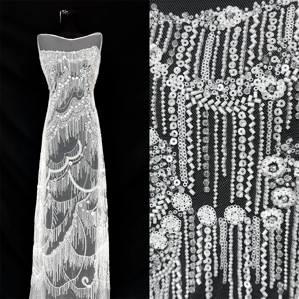 

Белая африканская кружевная ткань с бисером, 2026, высококачественная нигерийская кружевная ткань во французском стиле с блестками для вечерней свадьбы