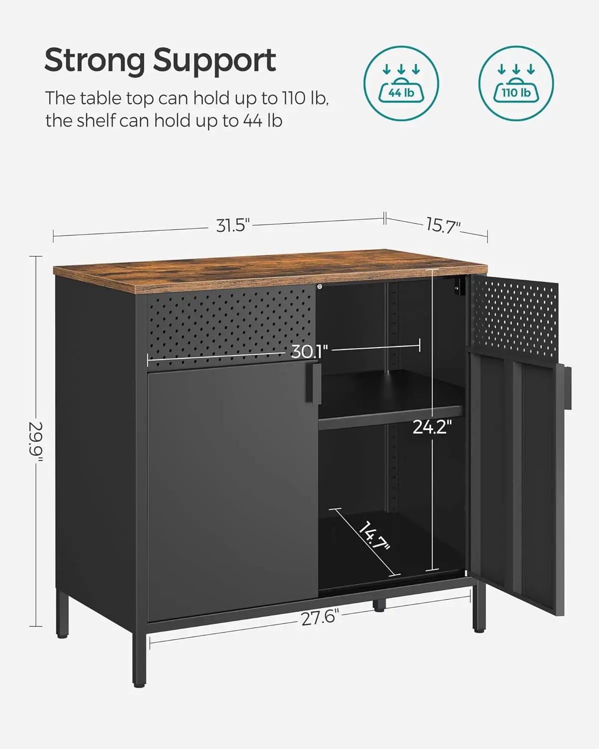 Storage Sideboard, Buffet Table with Adjustable Shelves, Floor Storage Cupboard, Steel Frame, Black/ White