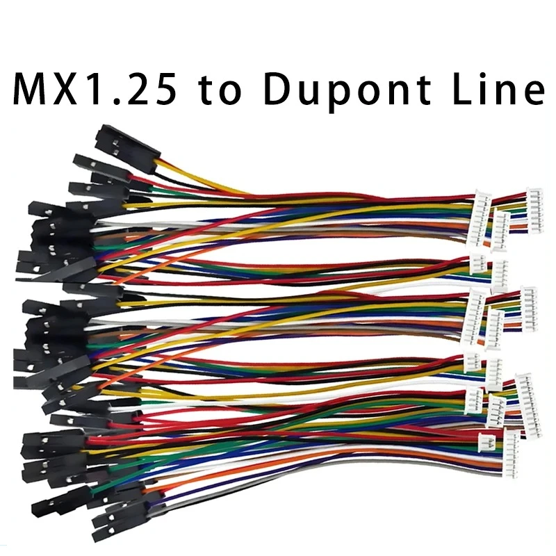 10Pcs MX1.25 to Dupont line  electronic wire-2P/3P/4P/5P/6 Pin To 2.54MM Dupont Male/Female Wire Connector Color Cable