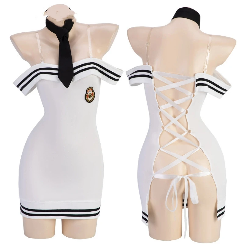 Lingerie Feminine Touch One-shoulder Strapless Lace-up Cutout Body-hugging Skirt College-style Navy Uniform