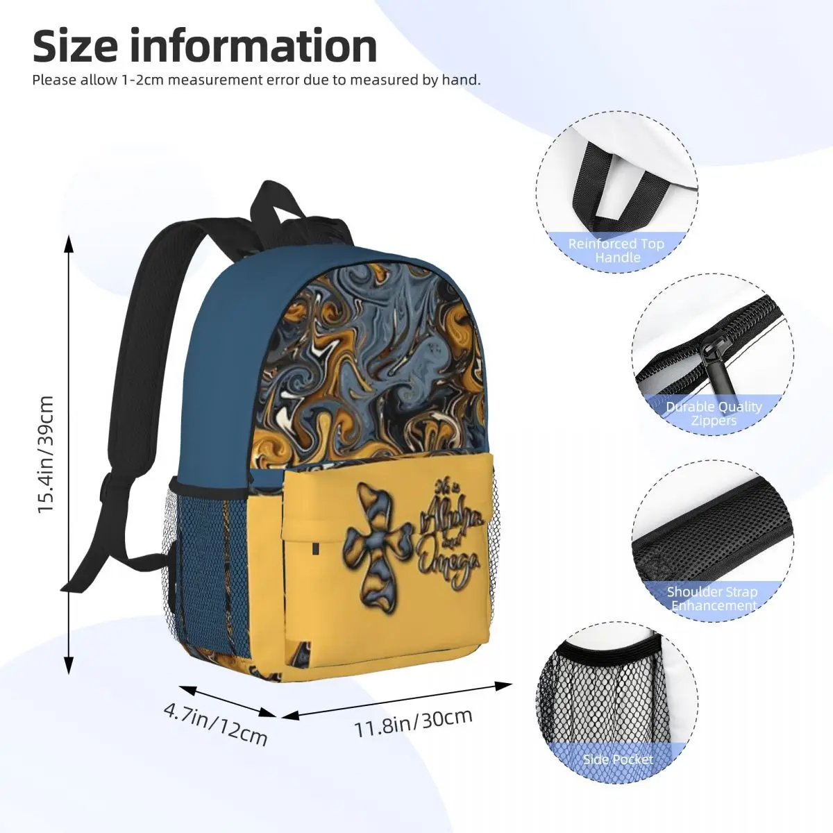 Ele é Alpha & Omega Bookbag, V3 impresso, leve, mochila casual para escola, ao ar livre, compras, escritório, 15"