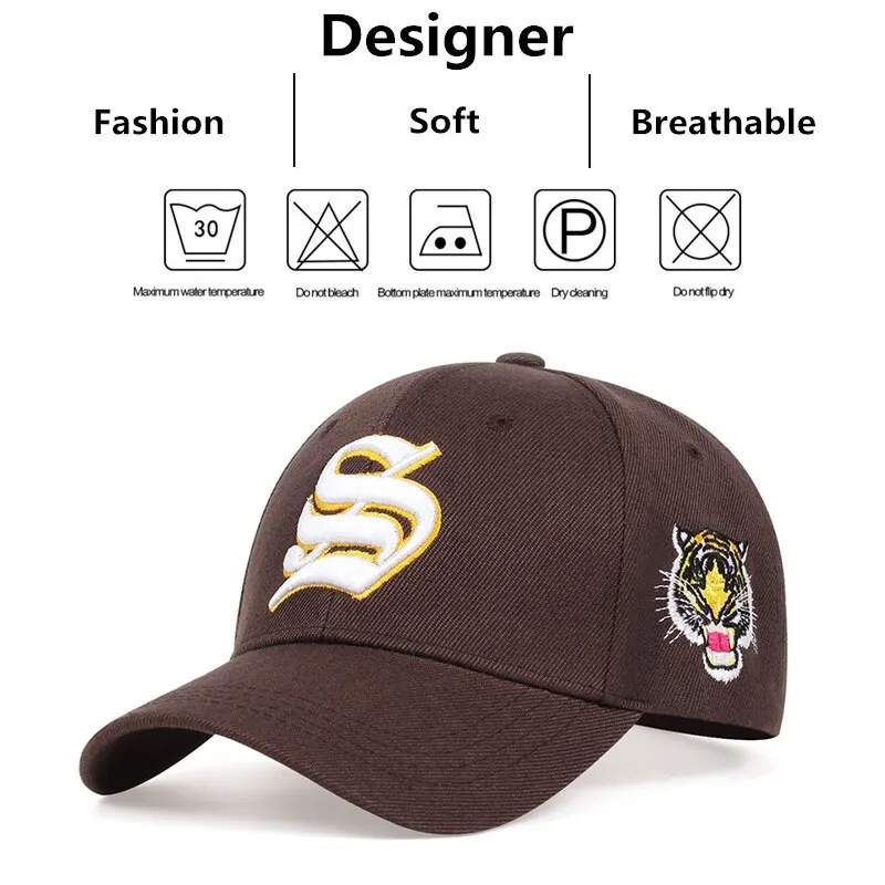 Fashion S Letter Side Tiger Embroidery Baseball Caps Spring and Autumn Outdoor Adjustable Casual Hats Sunscreen Hat