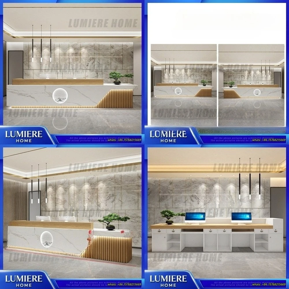 

Modern Minimalist Wooden Reception Desk for Beauty Salon Spa Lobby Bar Counter Luxury Natural Wood Color Cashier Desk New