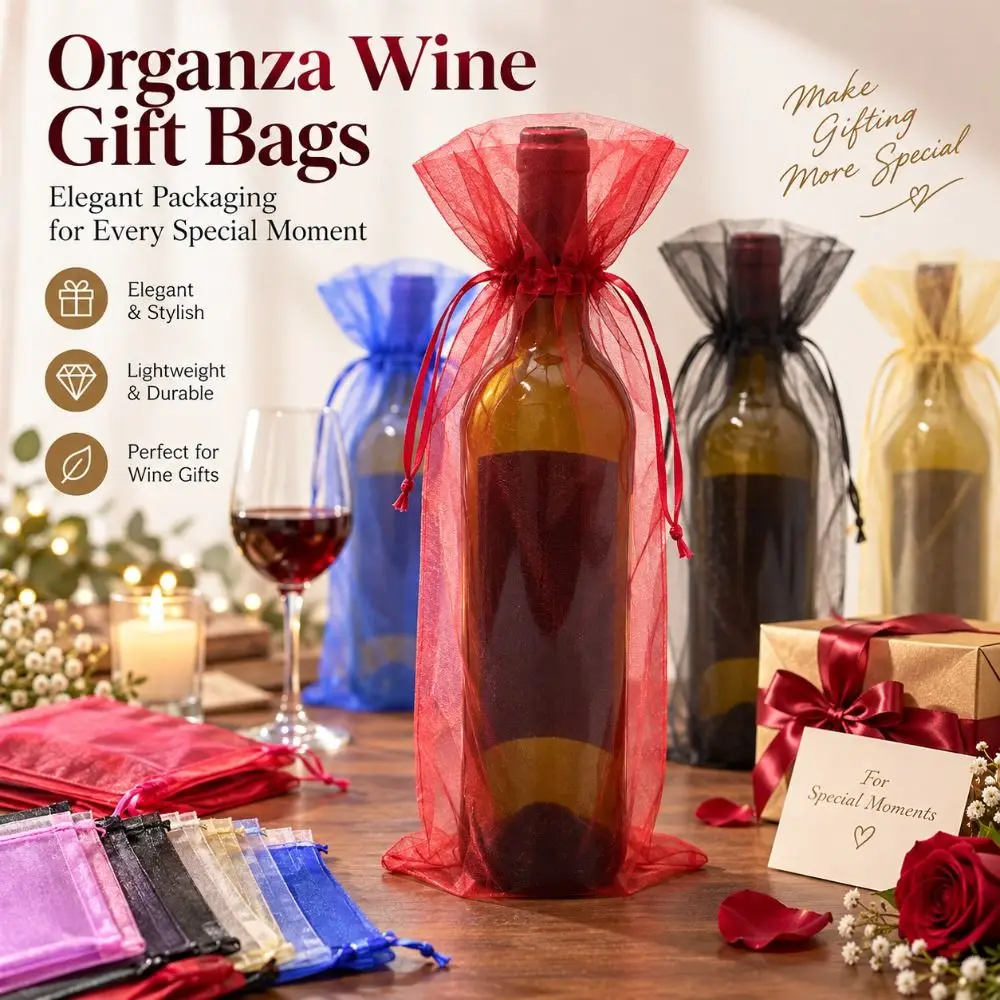 10pcs Premium Drawstring Closure Wine Bottle Bags Versatile DIY Organza Gift Bags Mesh Drawstring Gift Bags Party