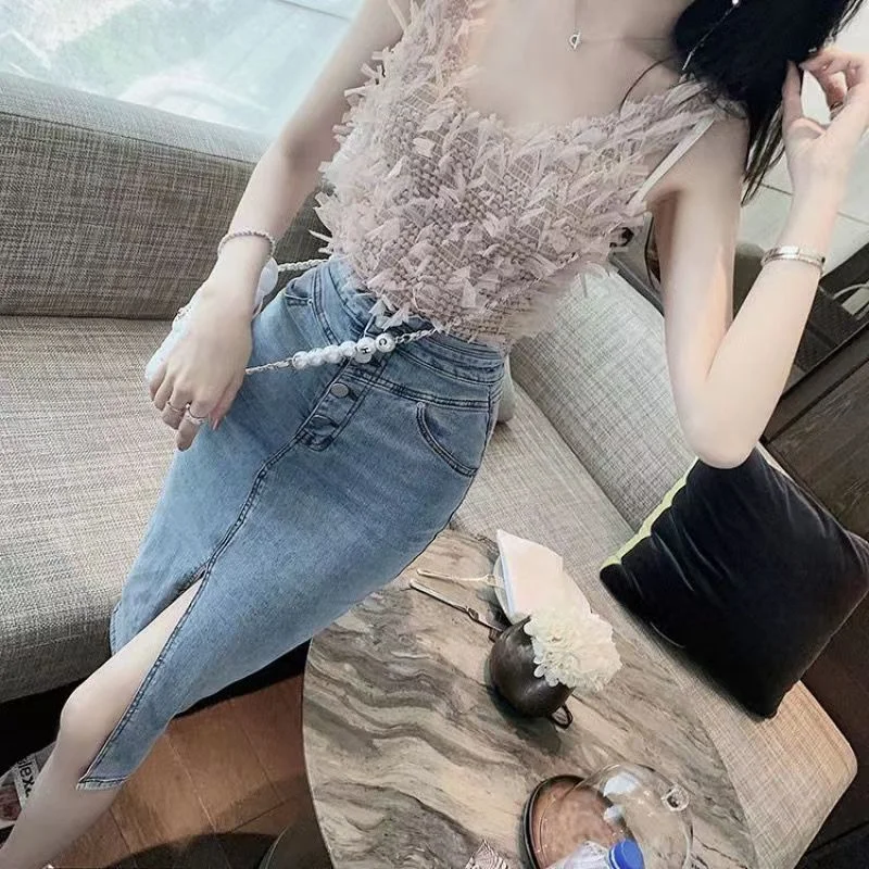 Y2k gonne donna Sexy Stretch Split Blue Jeans gonna Slim Demin gonne autunno estate Vintage coreano a vita alta Faldas Mujer Moda