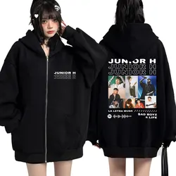 Junior H Sad Boys Print Cardigan Hoodie Harajuku La Letra Muda Hip Hop Retro Zipper Sweatshirt Casual Oversized Winter Sportwear