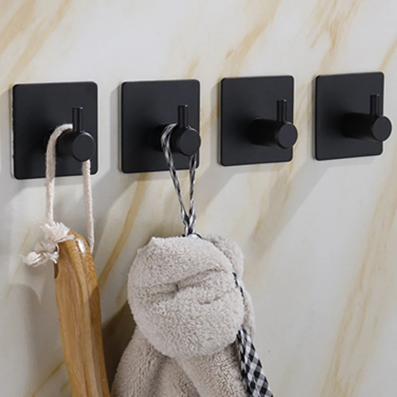 Punch-Free Stainless Steel Single Hook Strong Self Adhesive Wall Hanger For Clothes Hat Bathroom Household Storage Organizer