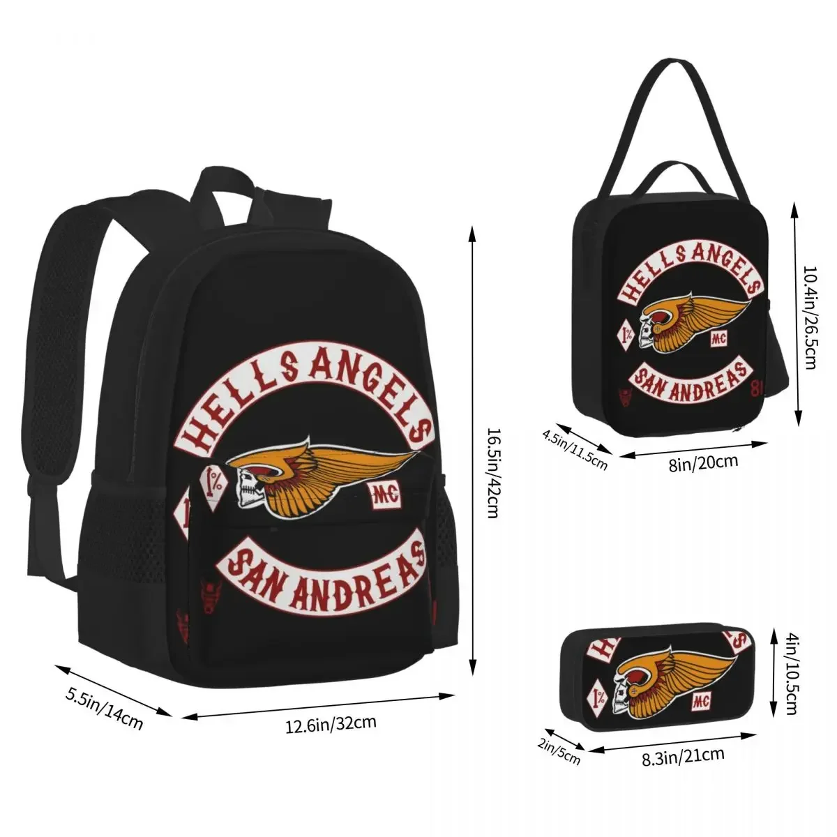 Hells Angels ransel Logo tas buku anak-anak tas sekolah kartun anak-anak ransel tas makan siang tas pena tiga potong Set