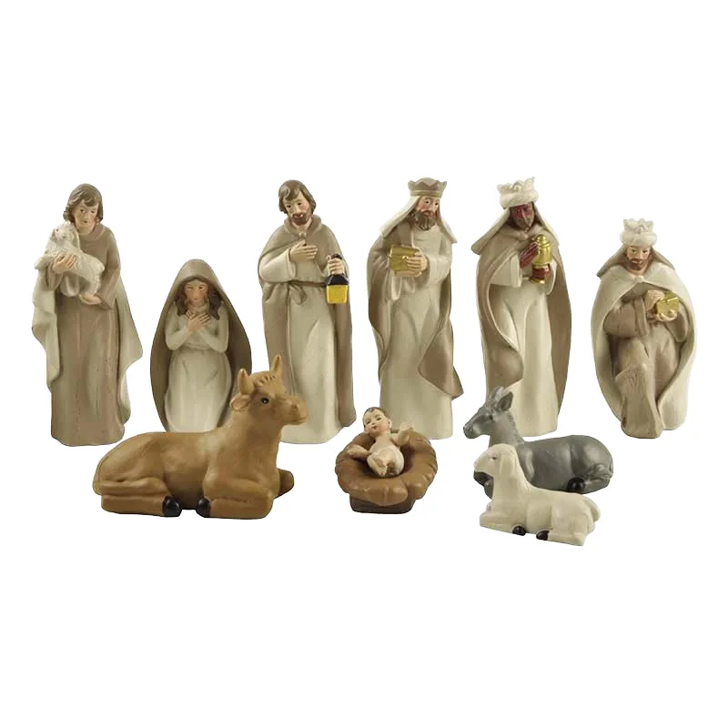 White Nativity Scene Set of 10 Pieces Religious Home Decor for Christmas Church Display Resin Crafts Christian Gift Set