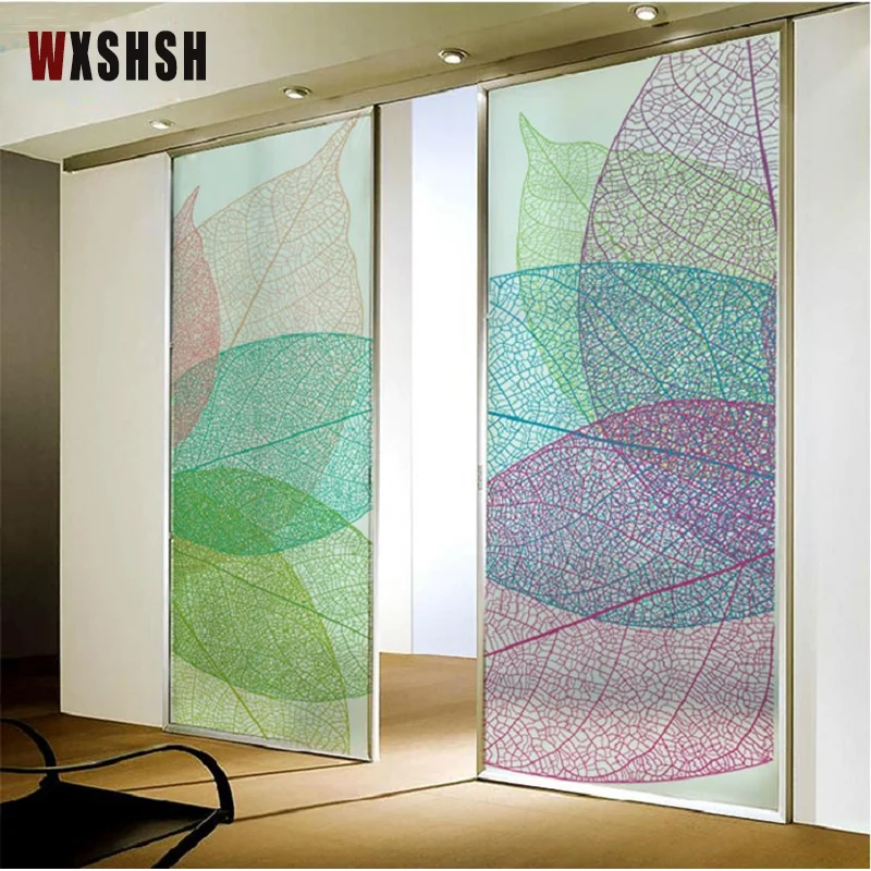 Stained Glass Window Film Non-Adhesive No Glue Leaf Pattern Privacy Protection Home Decoration Frosted  RemovabFrosted Tint-Film