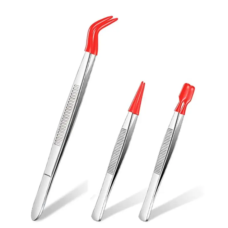 AEE8-3 Pieces Tweezers With Rubber Tips Tweezers PVC Coated Tweezers Set, Rubber Straight And Flat Tip Tweezers