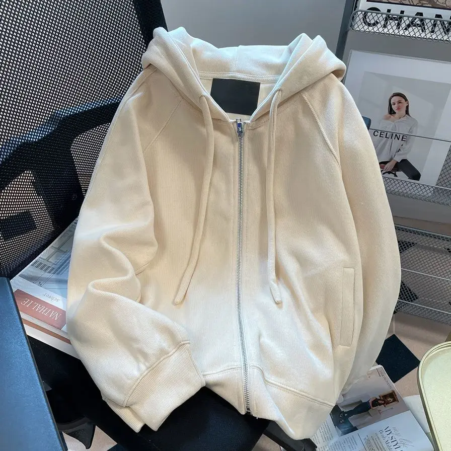 Sweat à capuche solide américain lourd pour femme, veste décontractée de style Lazy imprimés, haut pour fille, printemps et automne