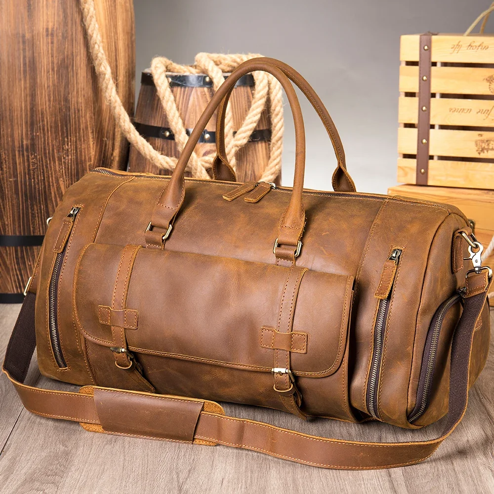 Westal W1125 Full Grain Leather Duffel bag Personalized Mens Travel Carry-on Weekend Luggage Bag Unique Christmas Gifts