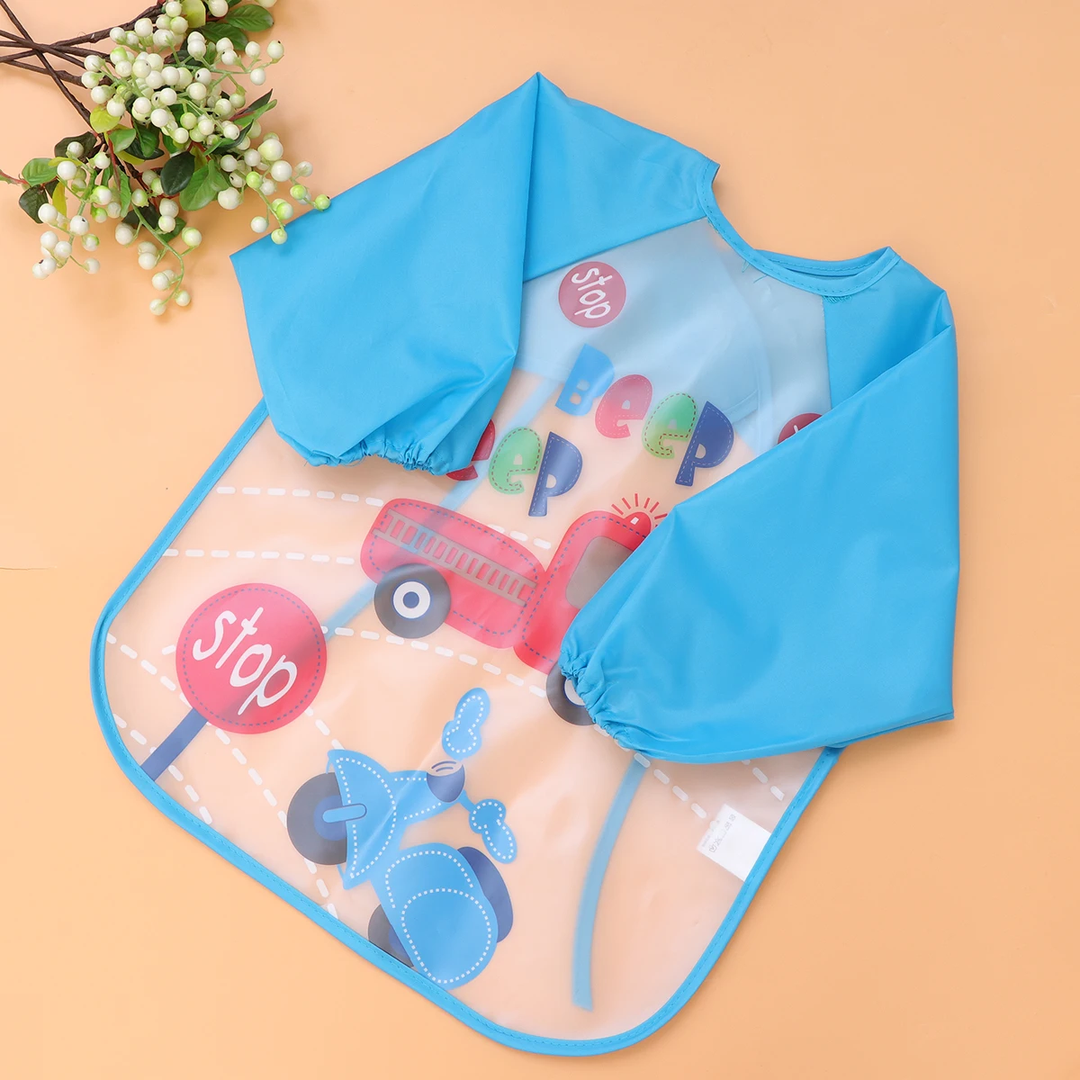 

Sky Blue Car Pattern Eva Waterproof Smock Kids Long Sleeve Apron Painting Smock Play Dirty Protection Kids