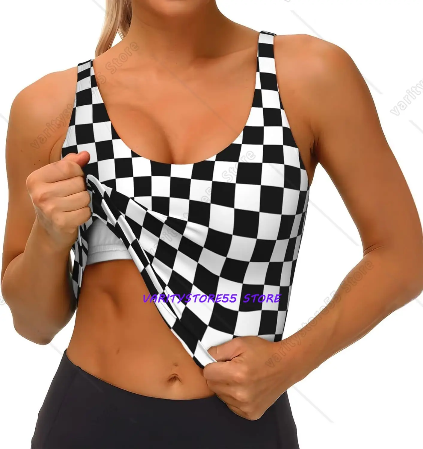 Black and White Race Checkered Flag Women's Sports Tank Tops Sleeveless Vest Shirts Fitness Top