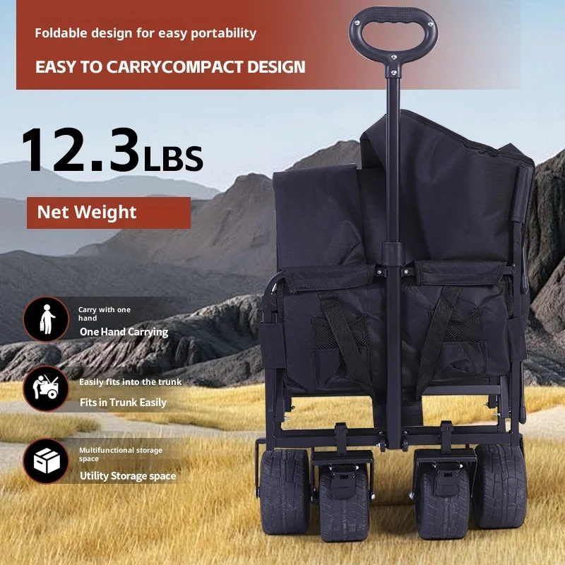 POWER LEAP Foreign Trade Outdoor Camping Trolley Foldable Four-wheel Picnic Sofa Seat Sitting Reclining Dual-purpose Camp Car Po