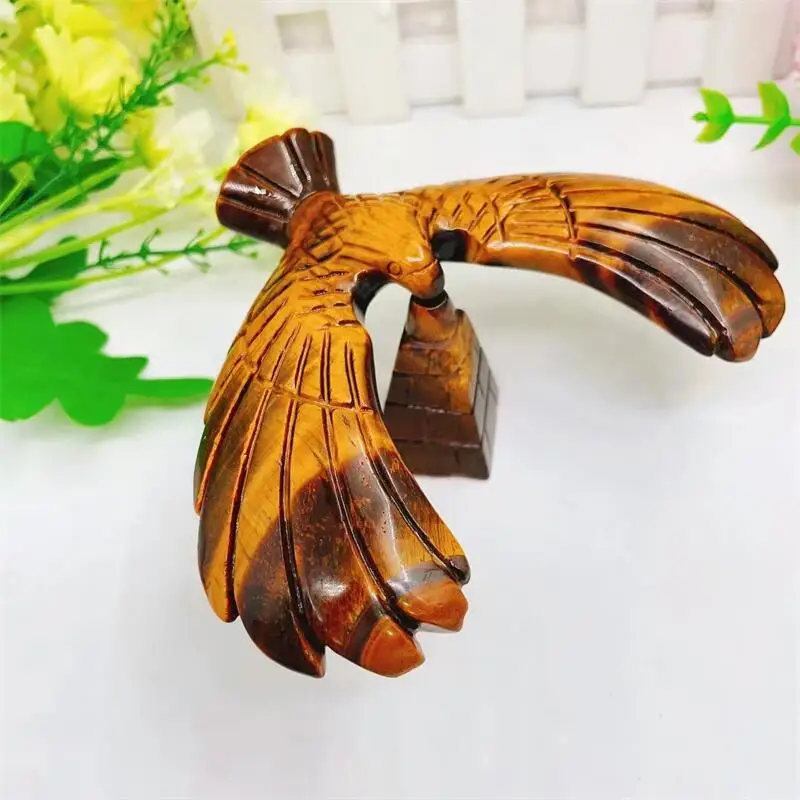 Natural Tiger Eye Stone Balance Hawk Eagle Crystal Carving Crafts Healing Energy Stone Office Learning Toy Kid Toy Gift 1pcs